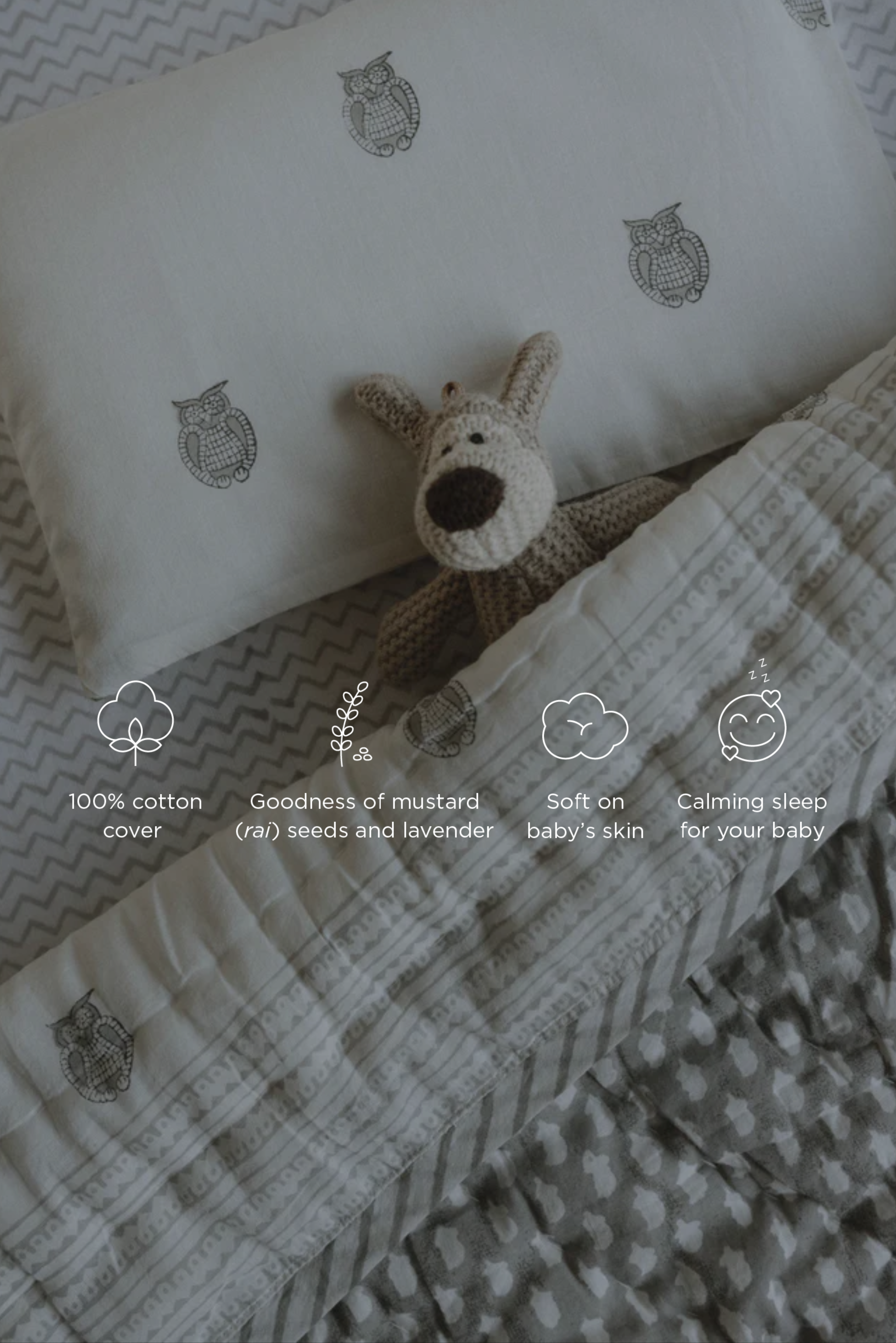 Head-shaping Mustard Rai Pillow - Owl