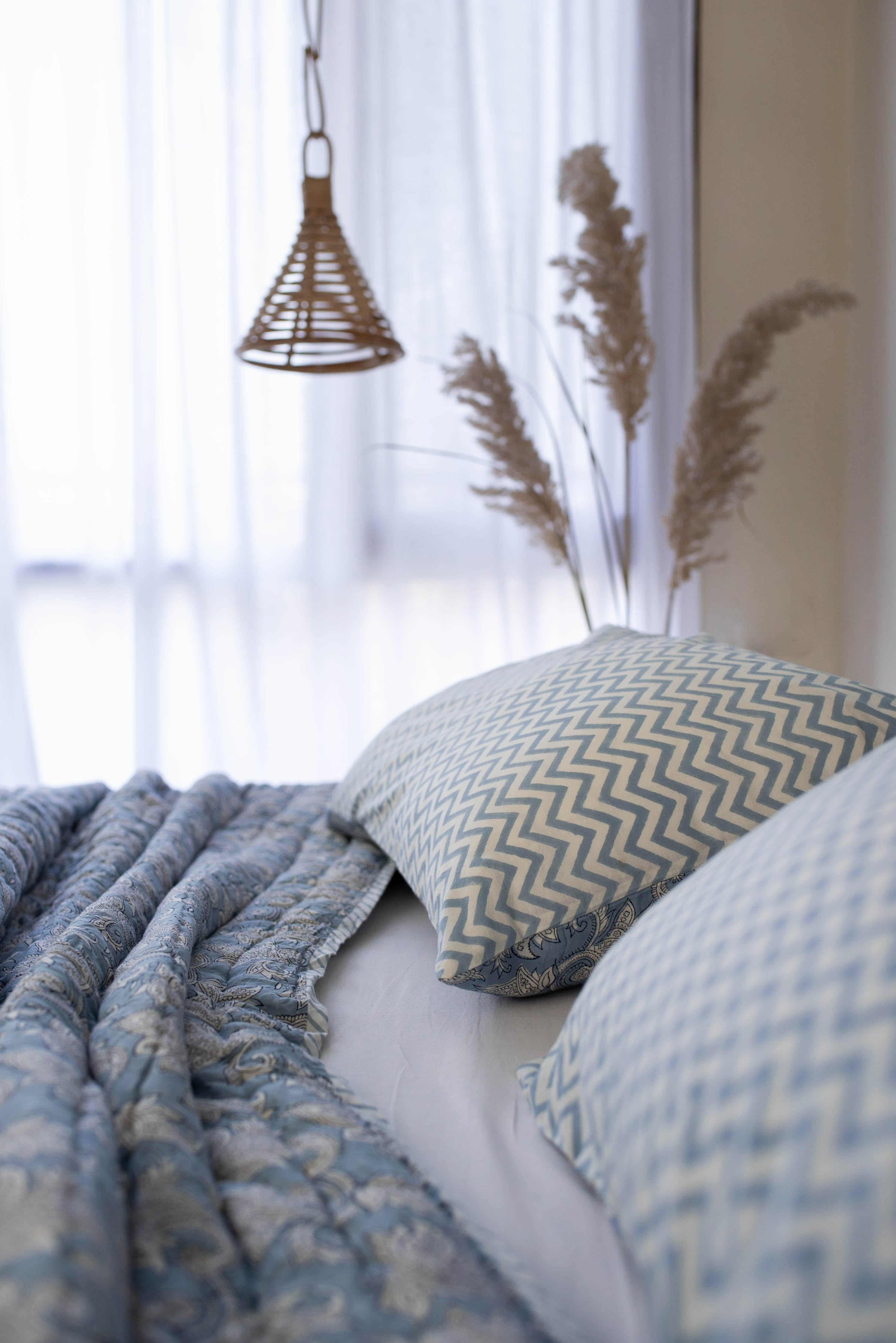 Mogra Block Printed Pillow Cover - Set of 2