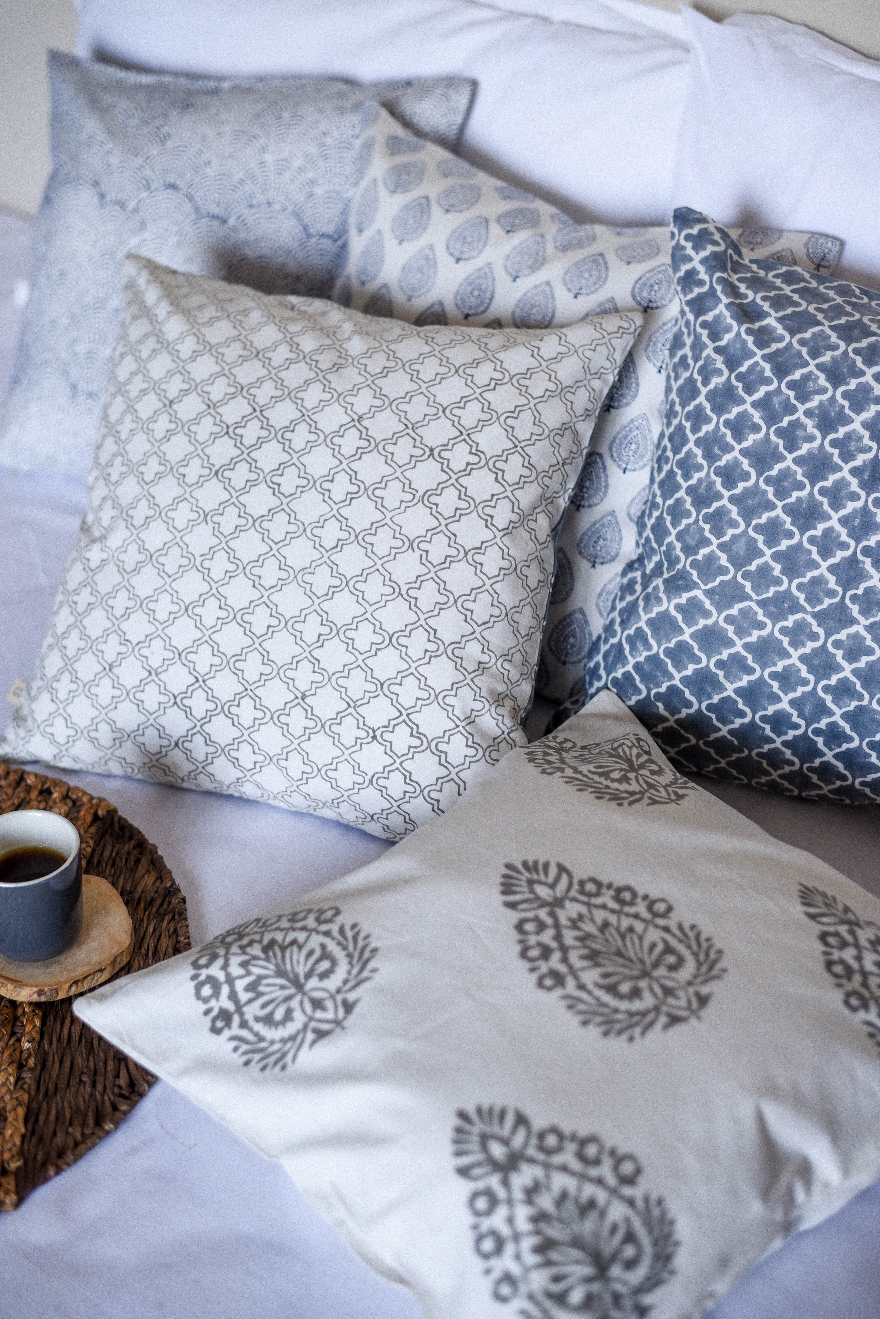 Jaali Block Printed Cushion Cover - Set of 2
