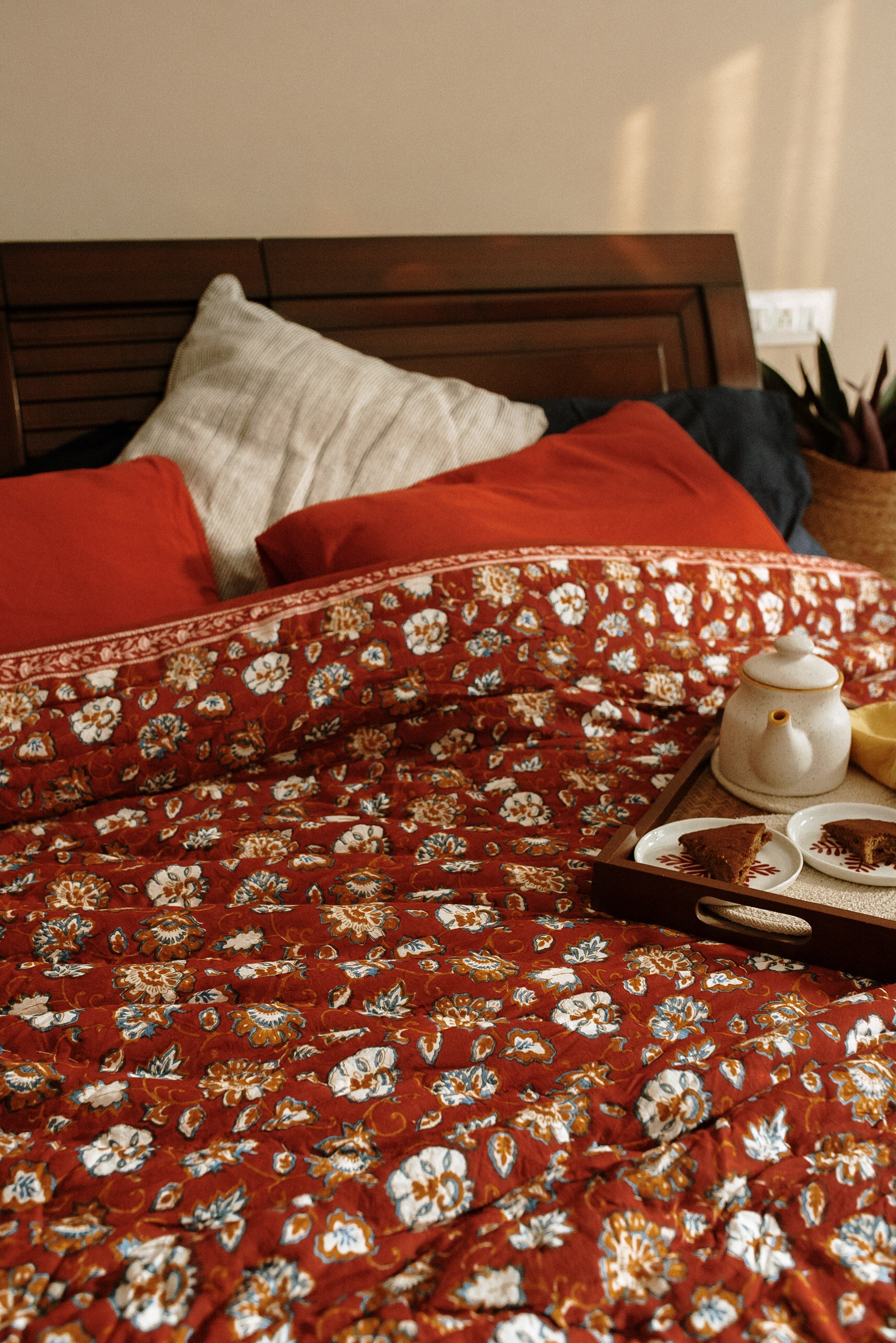 Dahlia Block Printed Quilt - Double - 02