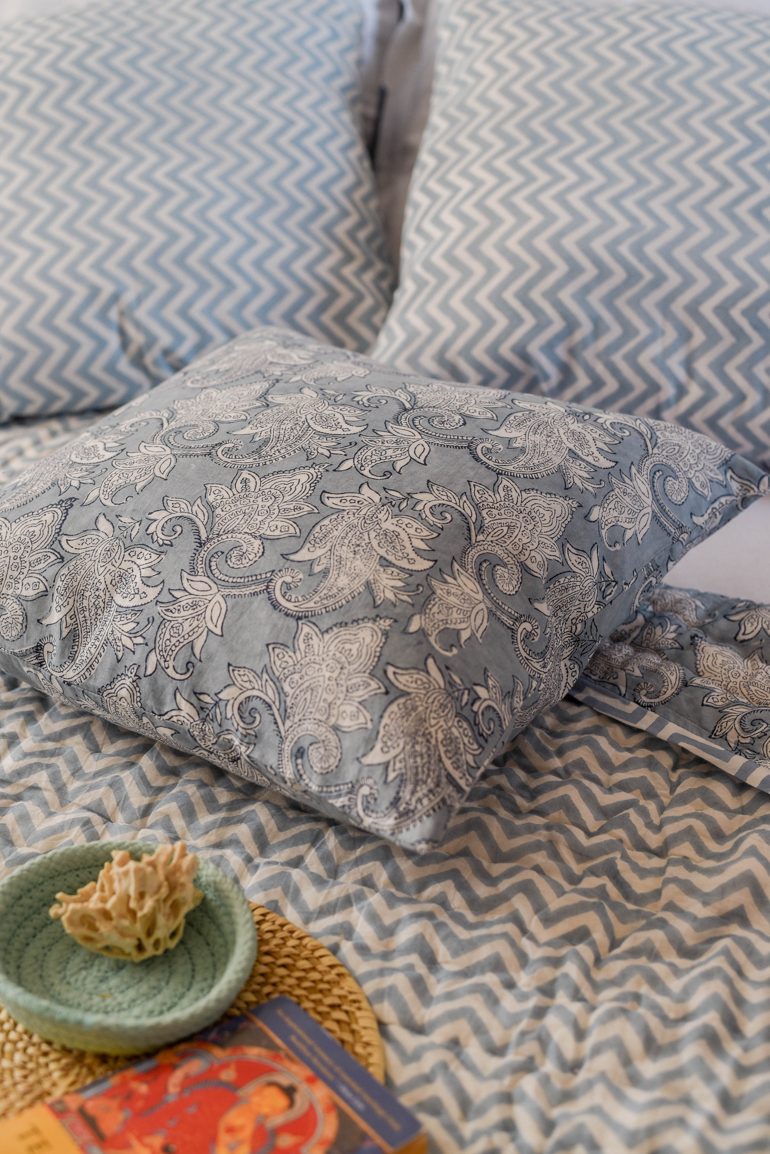 Mogra Block Printed Cushion Cover