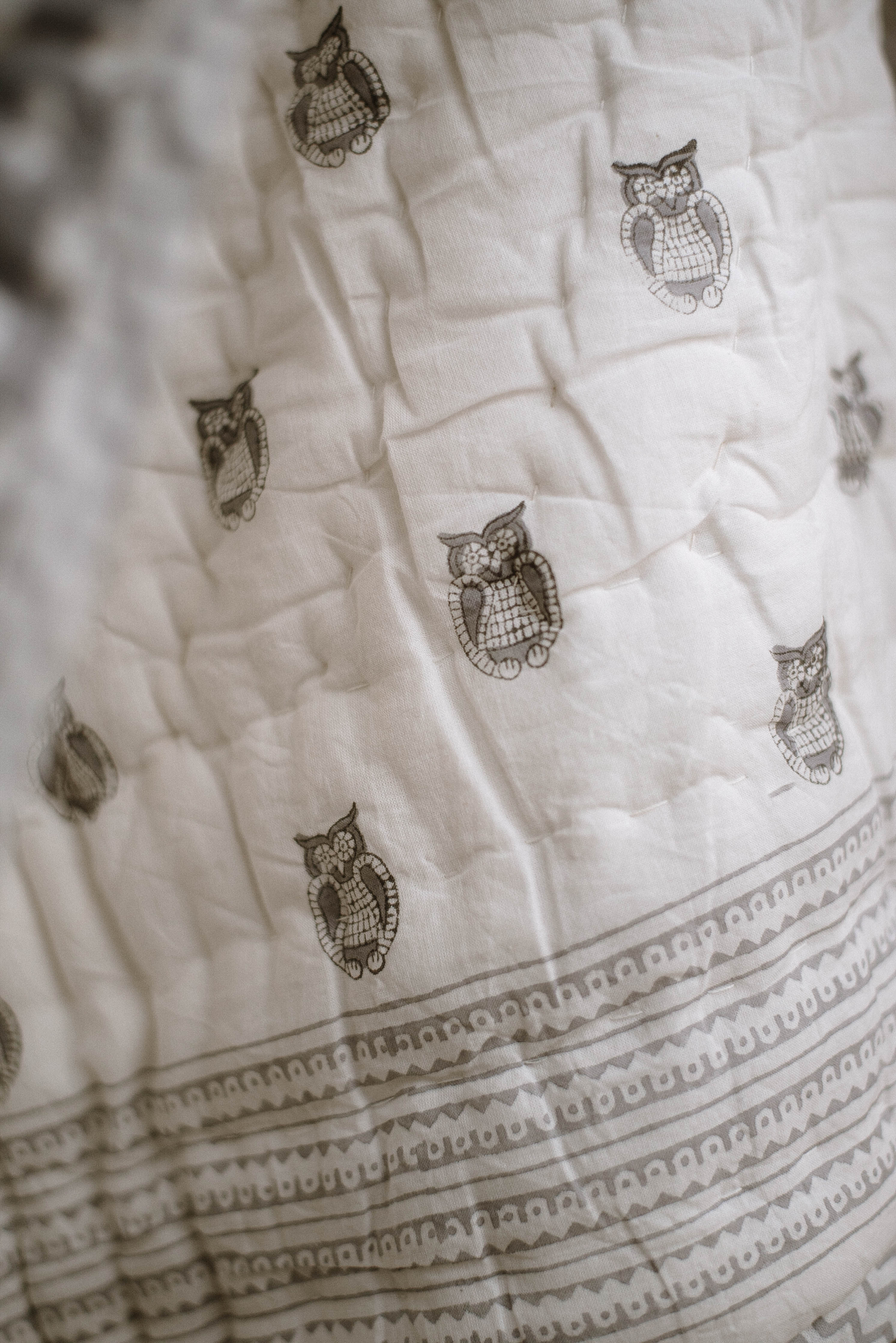 Owl Block Printed Baby Quilt
