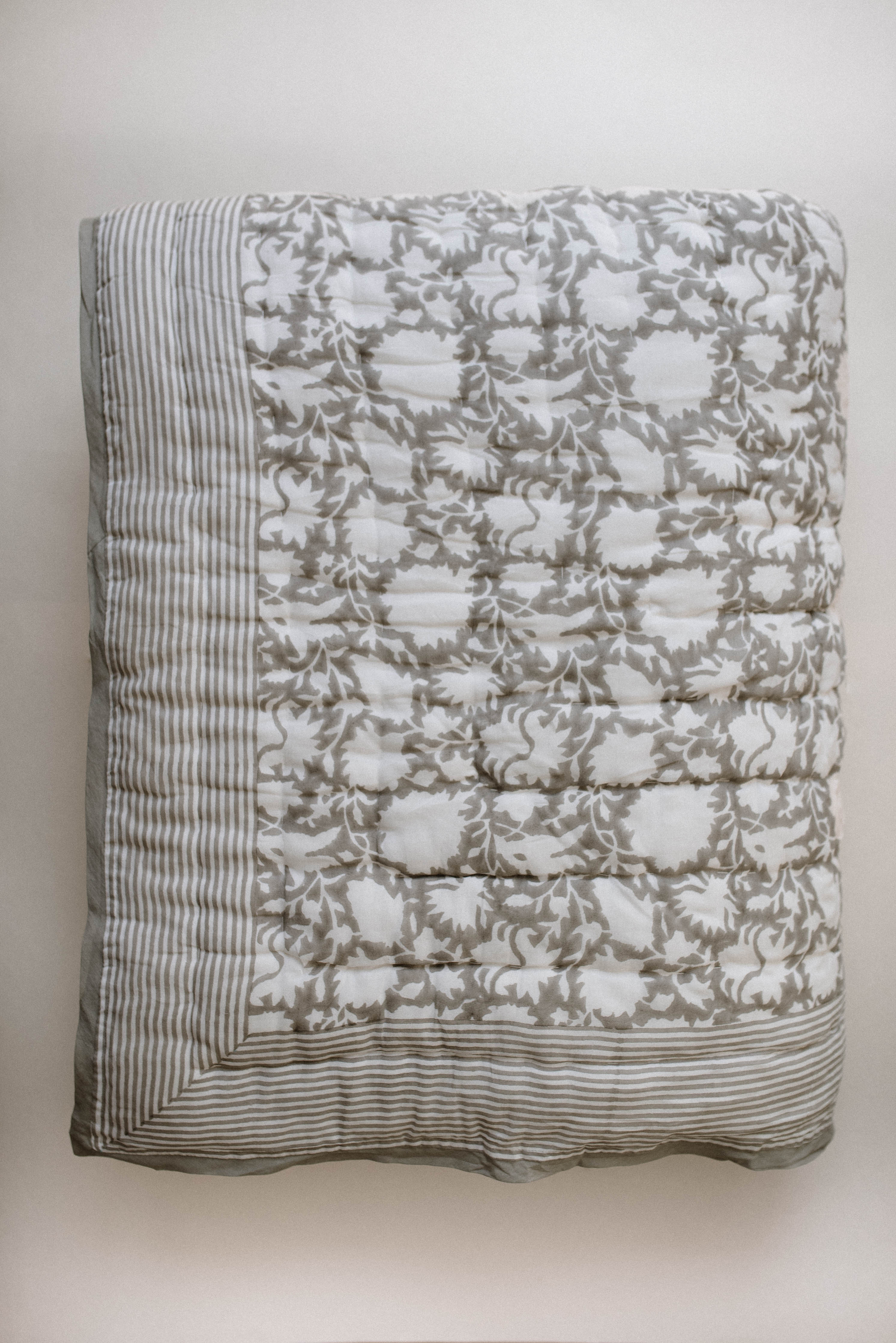 Sage Grey Block Printed Quilt