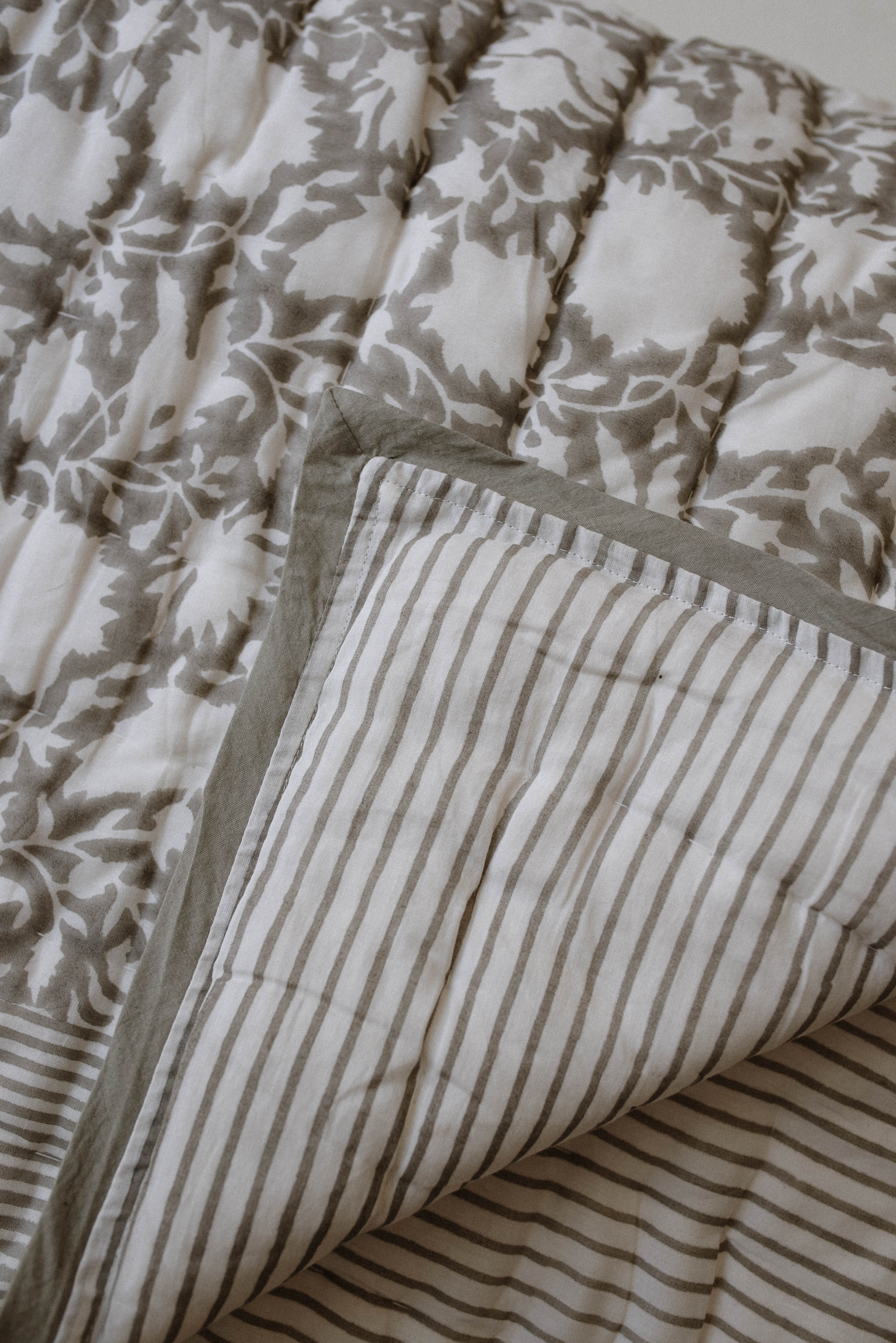 Sage Grey Block Printed Quilt