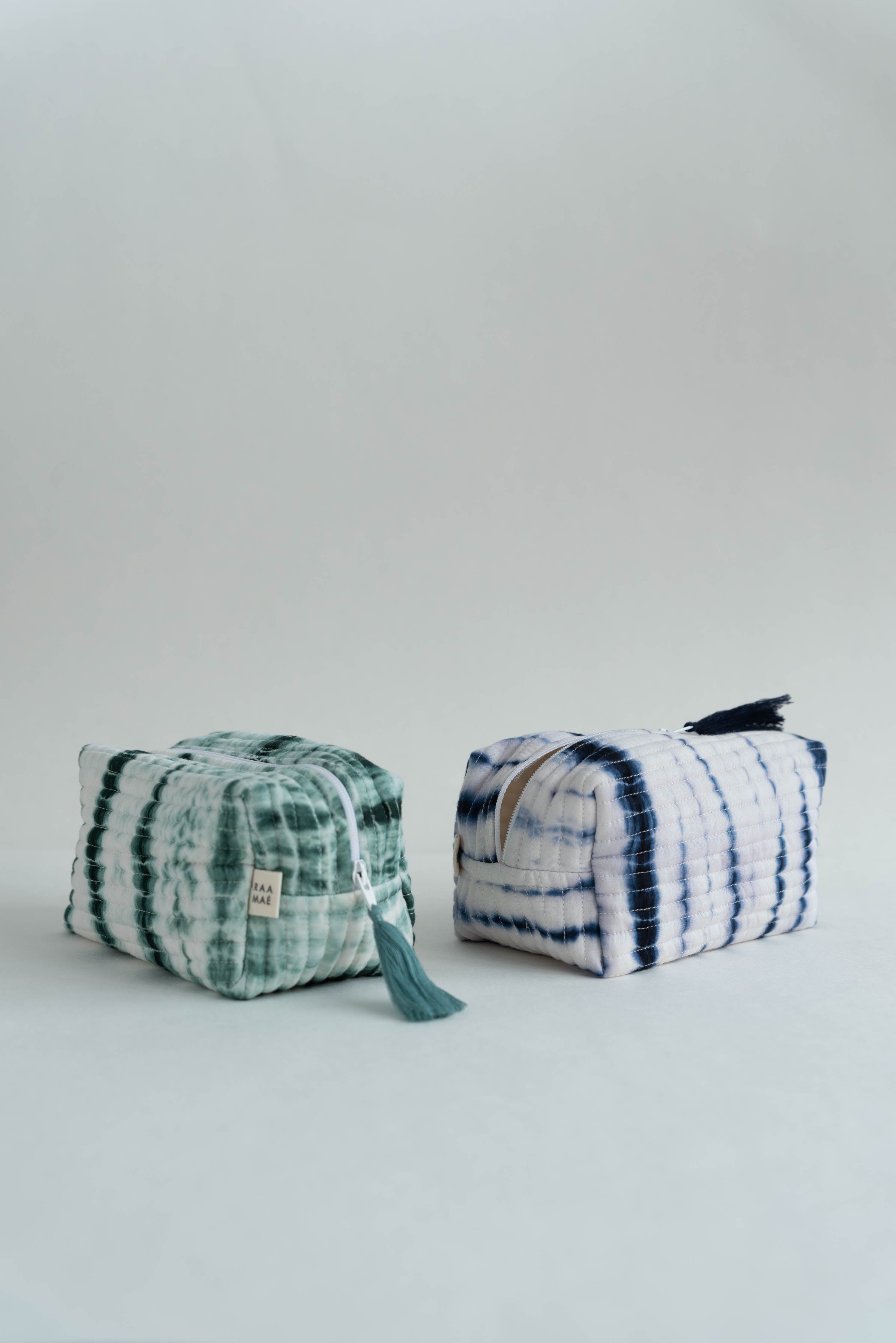 Shibori Quilted Pouches - Set of 2 - Green & Indigo