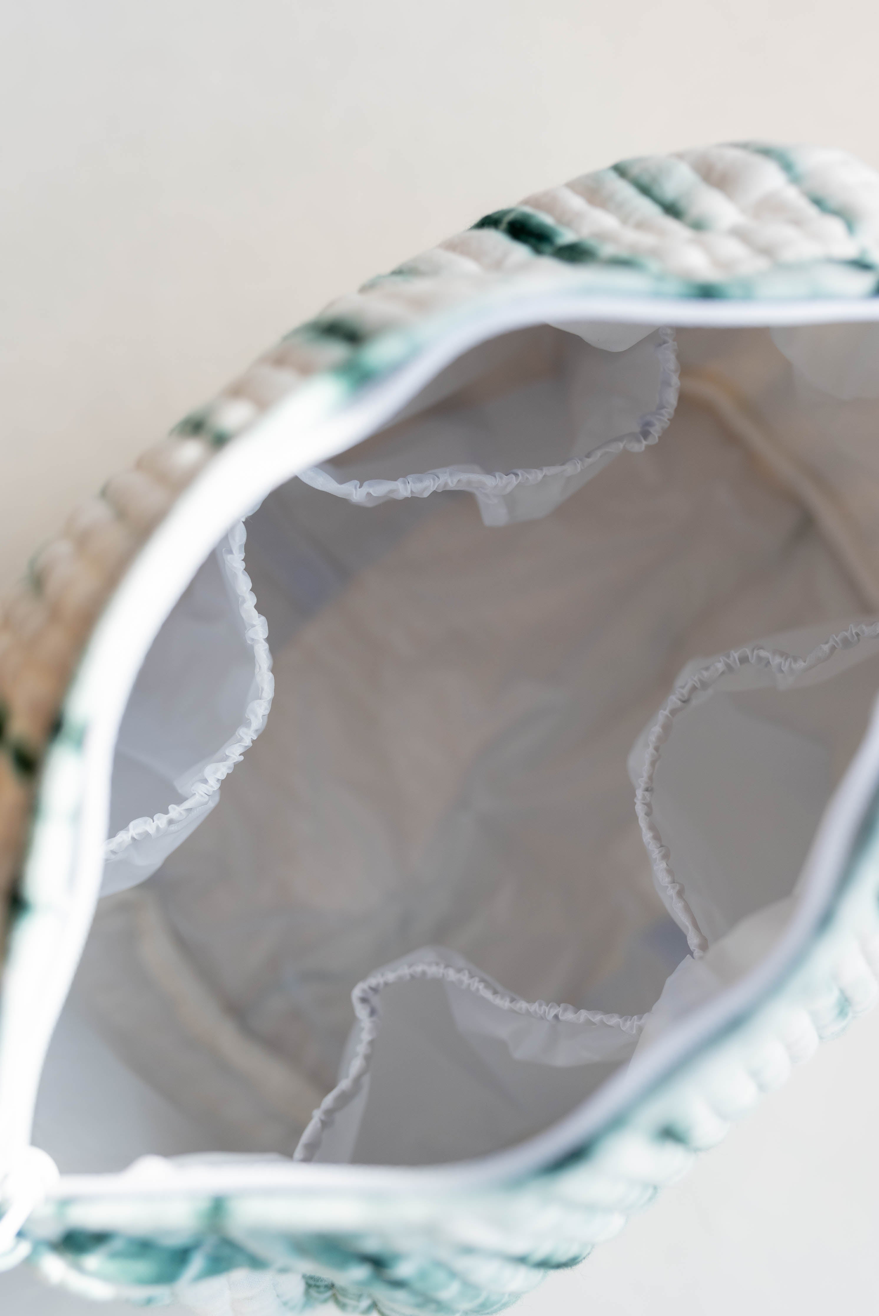 Shibori Quilted Wash/Toiletry Bag with Waterproof Lining - Green