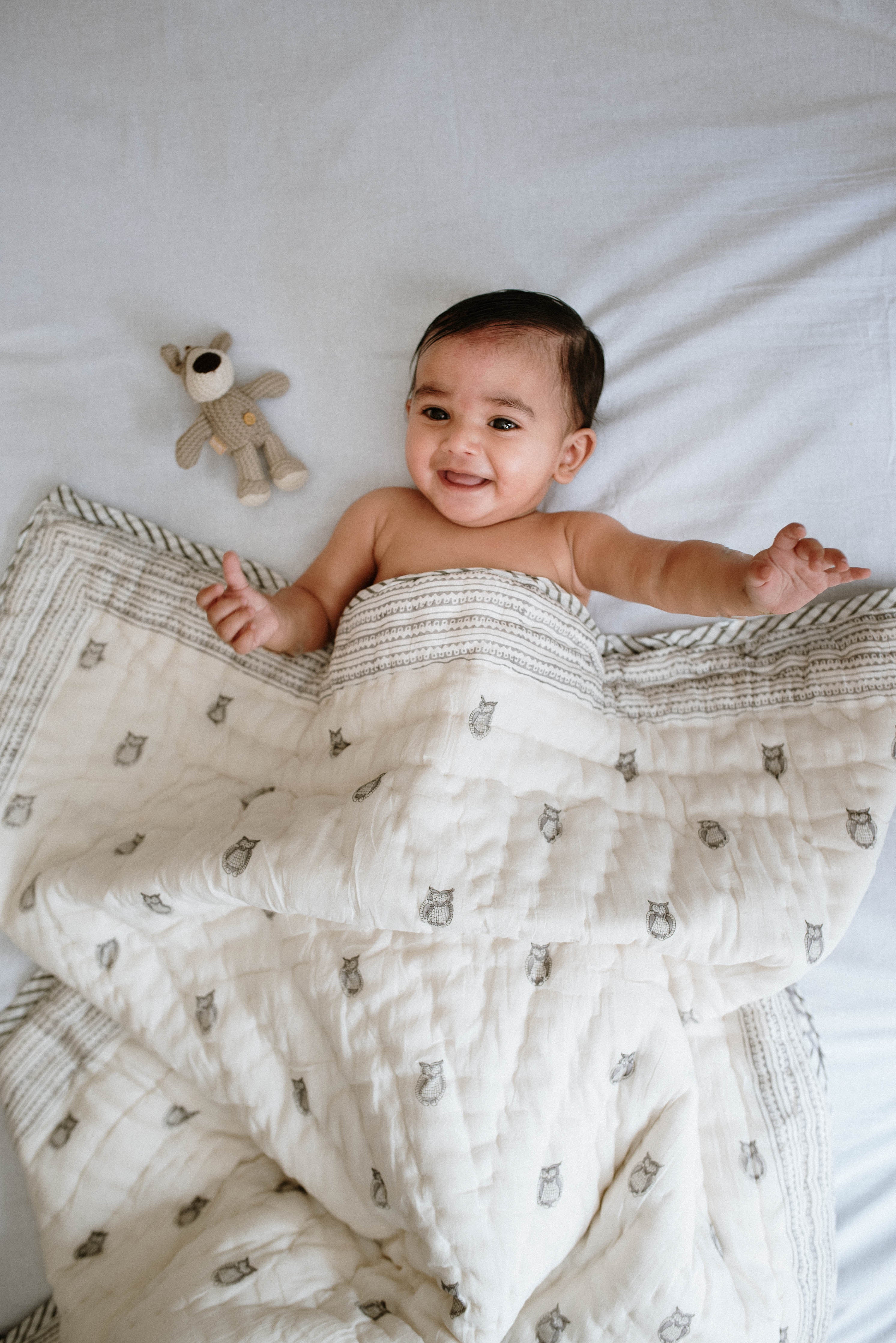 Owl Block Printed Baby Quilt