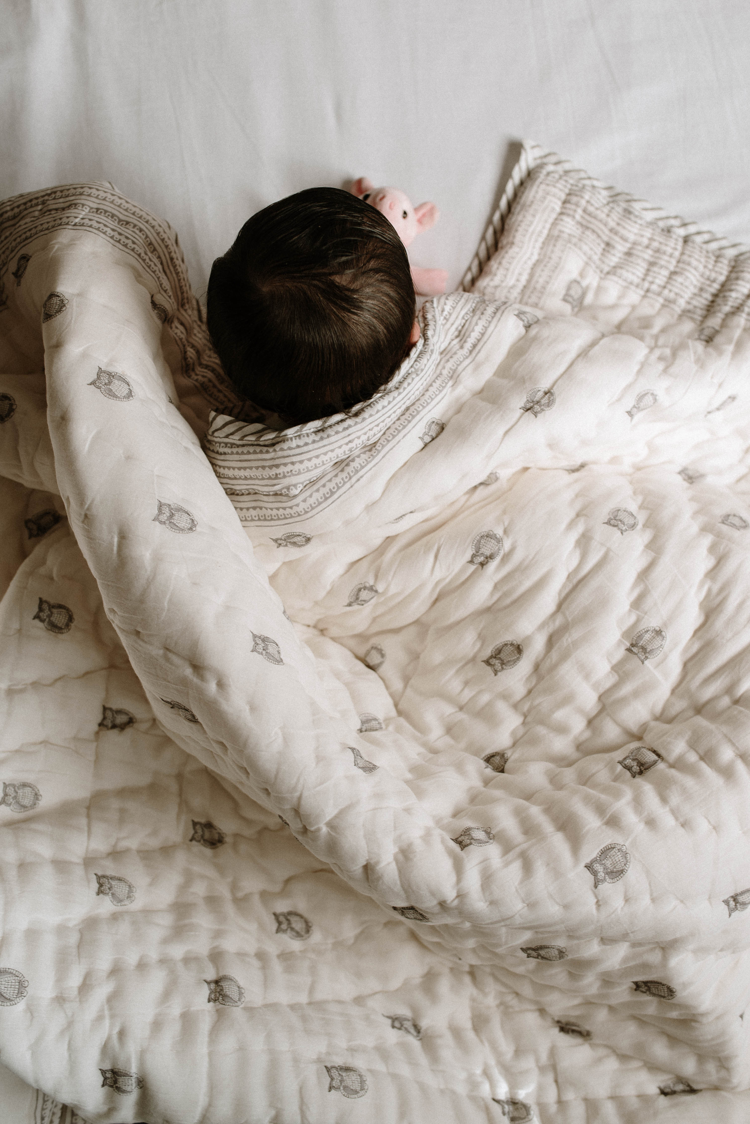 Owl Block Printed Baby Quilt - 04